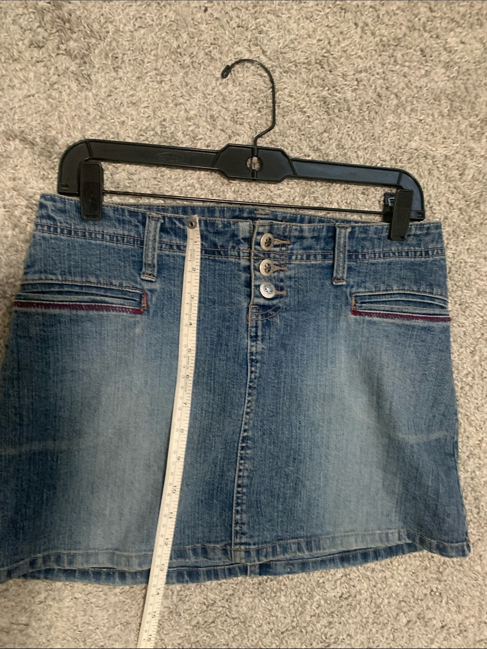 Y2K Bubblegum Denim Mini Skirt with Heart Patch - Blue - Picture 7 of 8